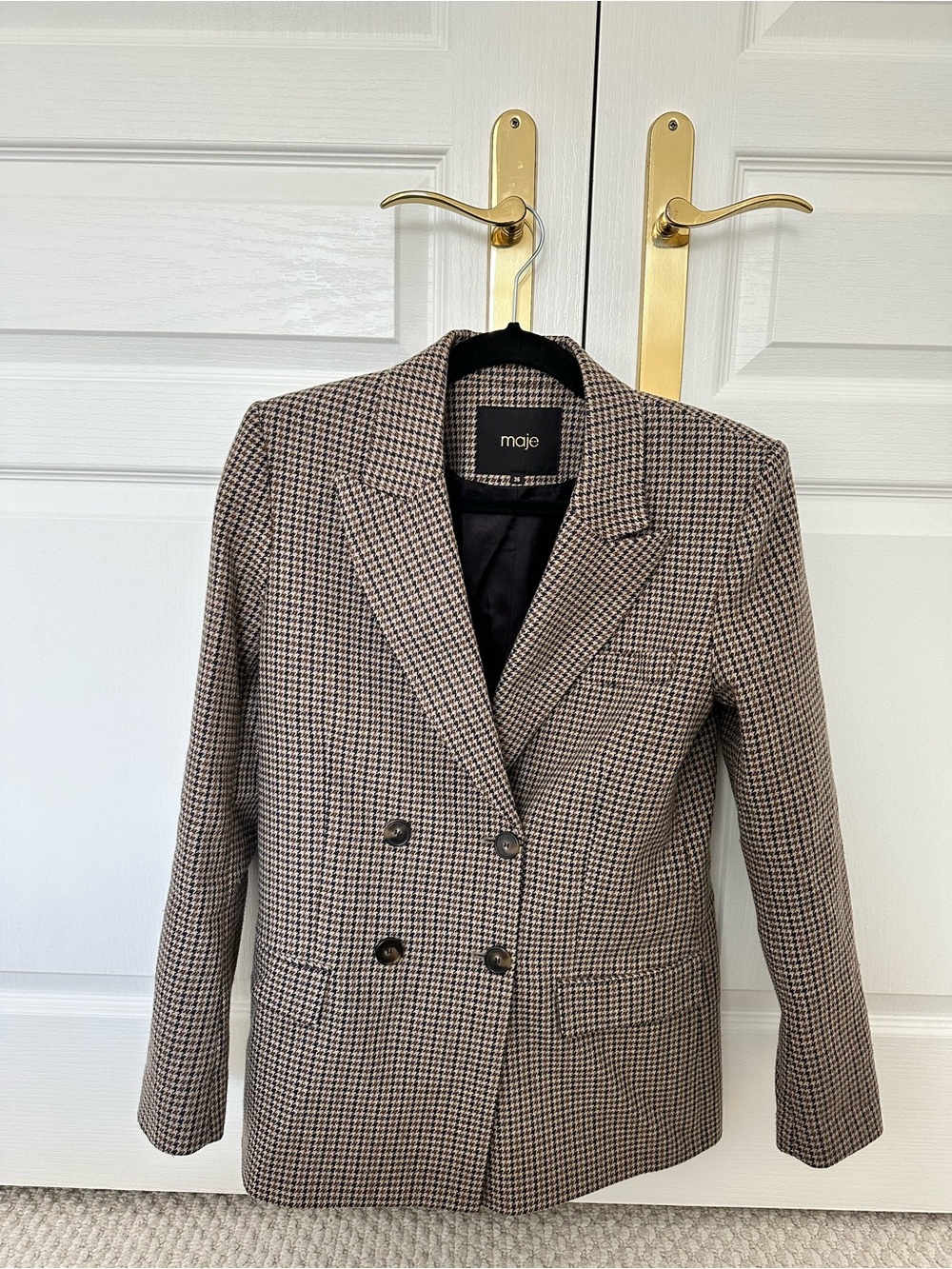 Maje Houndstooth Double Breasted Blazer